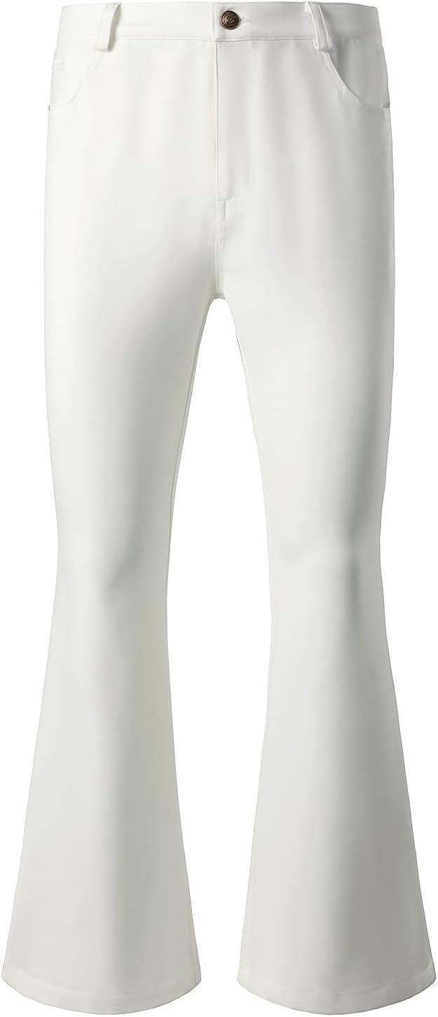 JOGAL Mens Bell Bottom Pants for 70s Disco and Retro Style