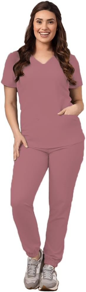 Green Town Scrubs for Women - Stylish Jogger Pant and V-Neck Top