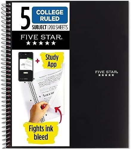 Five Star Spiral Notebook with Study App for Organized Notes