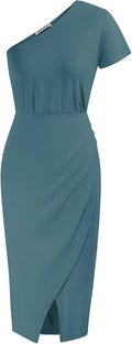 GRACE KARIN Women One Shoulder Slit Midi Dress - Elegant Summer Wrap