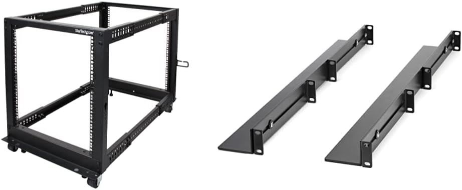 12U Mobile Server Rack with Adjustable Depth and Mounting Rails