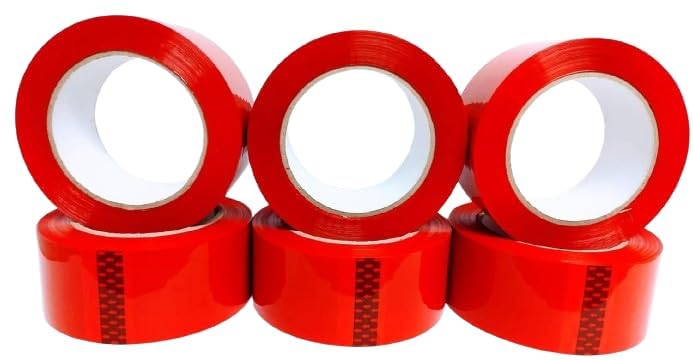 Red Carton Sealing Tape for Packing and Moving, 6 Rolls