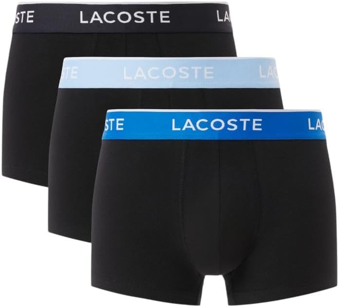 Lacoste Men's Cotton Stretch Tricolor Waistband Trunks, 3-Pack