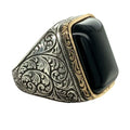 Men Handmade Ring Natural Onyx Sterling Silver - Ottoman Style
