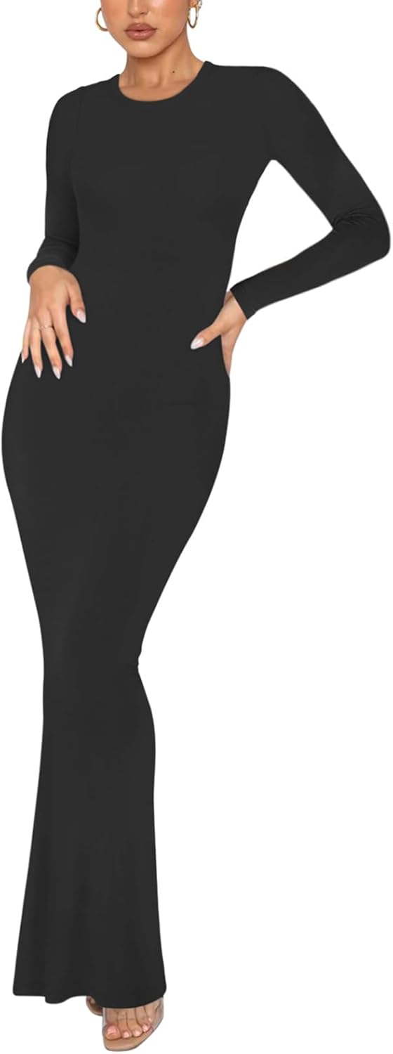 REORIA Women's Sexy Crew Neck Long Dress for Elegant Style