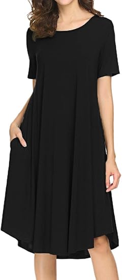 Locryz Women's Short Sleeve Pocket Swing Dress for Casual Style