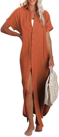 Womens Short Sleeve Button Down Beach Cover Up - Lightweight Chic made
