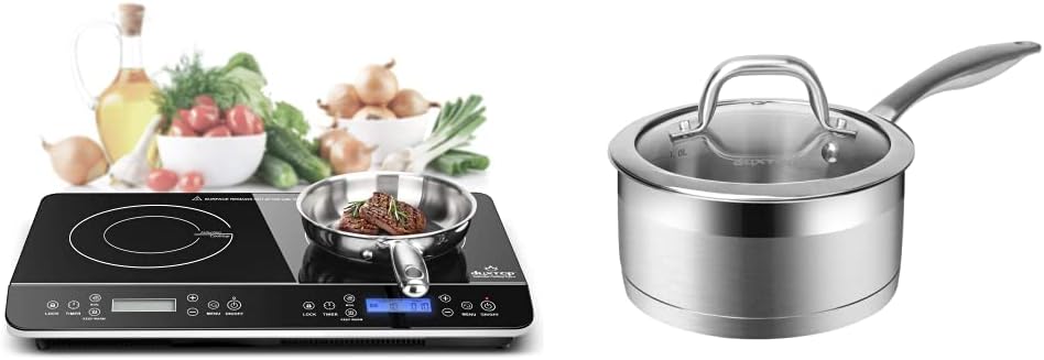 Duxtop LCD Portable Double Induction Cooktop with Saucepan