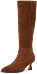 Modatope Knee High Boots Kitten Low Heel Pointed Toe (Style JFW7)