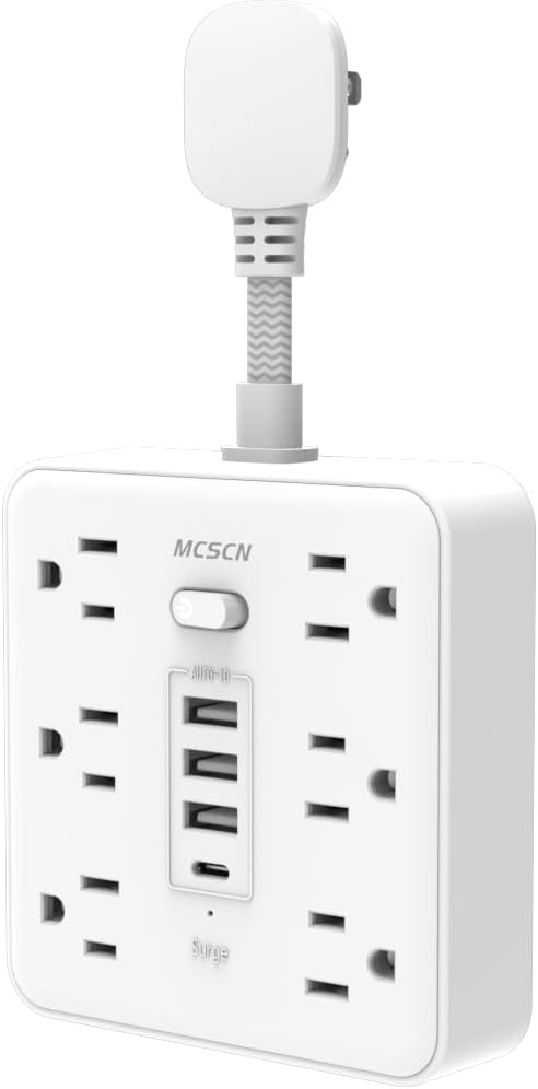 Compact Power Strip w/ 6 AC Outlets & 4 USB Ports - Travel Essential!