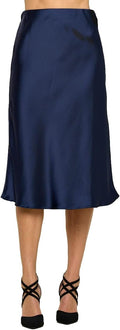 Women Solid High Waist Silky Satin Midi Skirt - Plus Sizes Available