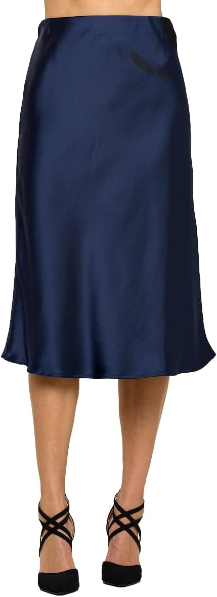 Women Solid High Waist Satin Midi Skirt for Elegant Style