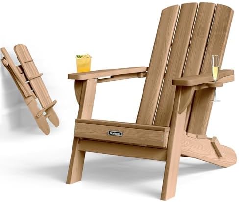Folding Adirondack Chair with Wood Texture for Outdoor Relaxation