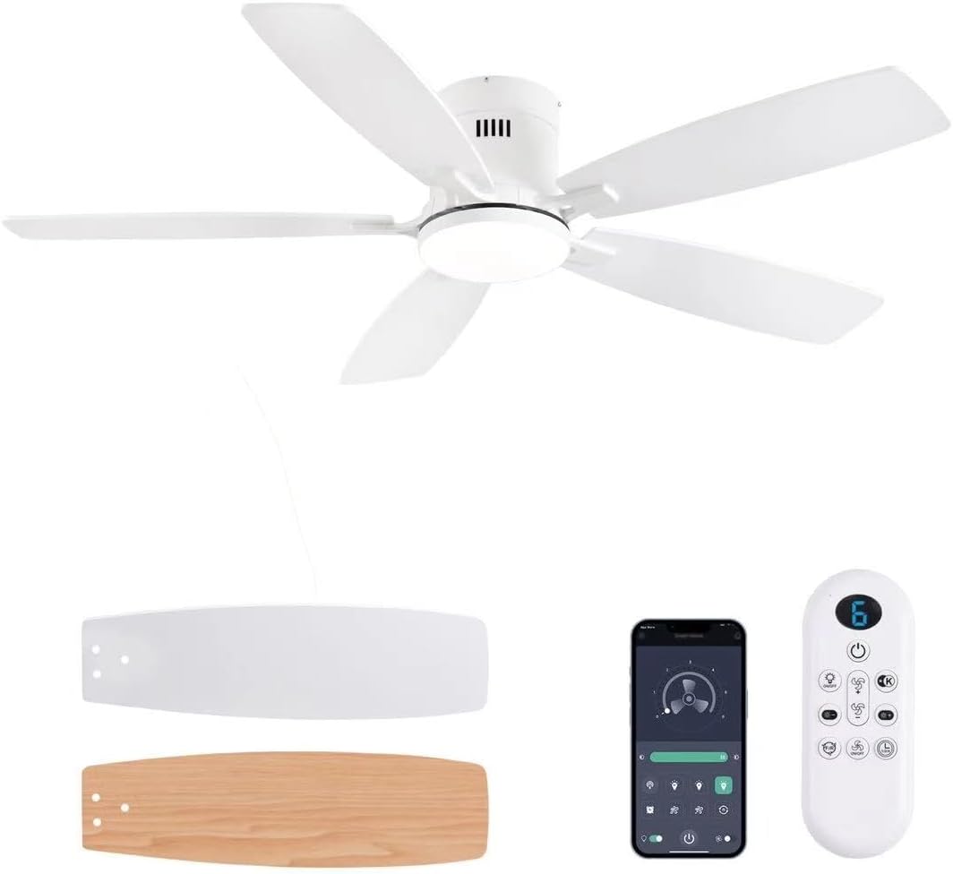 52inch Flush Mount Ceiling Fan with Lights and Remote Control