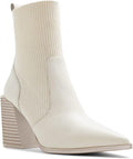 Womens Chunky Stacked Heel Ankle Boots - Ribbed Knit Sock Boot