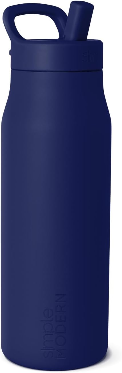Simple Modern Water Bottle with Push Button Straw Lid for Travel