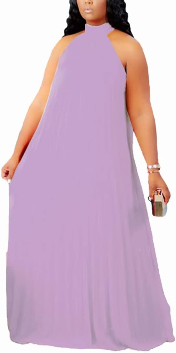 Aro Lora Plus Size Chiffon Halter Neck Maxi Dress for Women