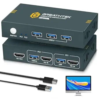 USB3.0 HDMI KVM Switch for 2 Computers and 1 Monitor Setup