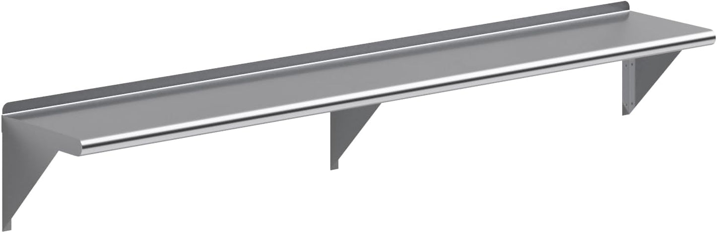 Stainless Steel Wall Shelf 72in Long for Kitchen and Garage Use