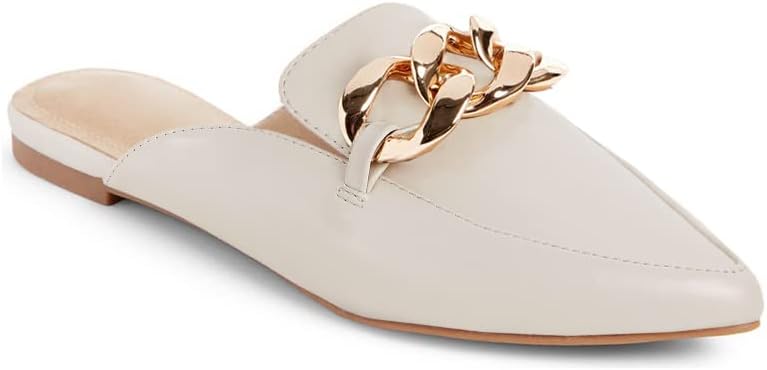 Juliet Holy Womens Mules Flats with Pointed Toe and Metal Chain