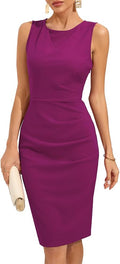 Women's Crew Neck Sleeveless Ruched Bodycon Midi Dress - Elegant Fit