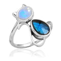 Sterling Silver 925 Labradorite Moonstone Cat Ring - Statement Gem