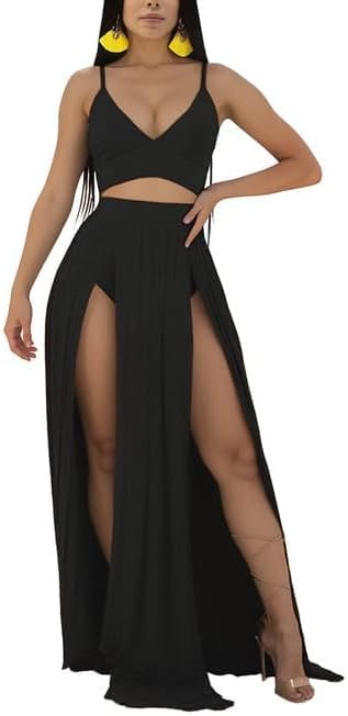 Women Sexy 2 Piece Outfits Dress Chiffon Strap Deep V Neck