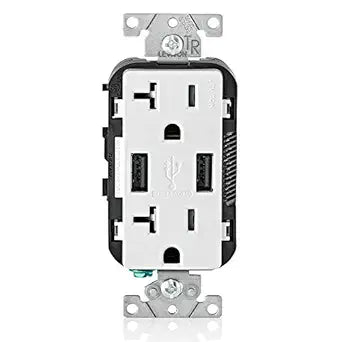 Leviton T5832-W USB In-Wall Charger with 20A Outlet for Devices