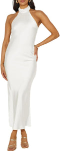 Phicia Satin Halter Neck Backless Maxi Dress - Elegant Summer Guest