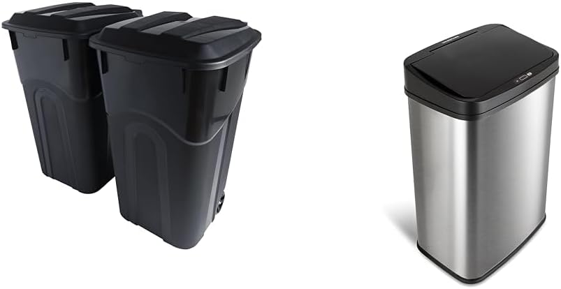 32 Gallon Outdoor Trash Can Bundle with Motion Sensor Lid