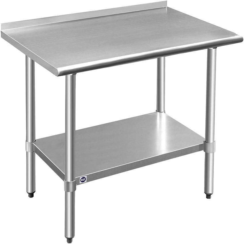 ROCKPOINT Stainless Steel Prep Table with Backsplash for Kitchens