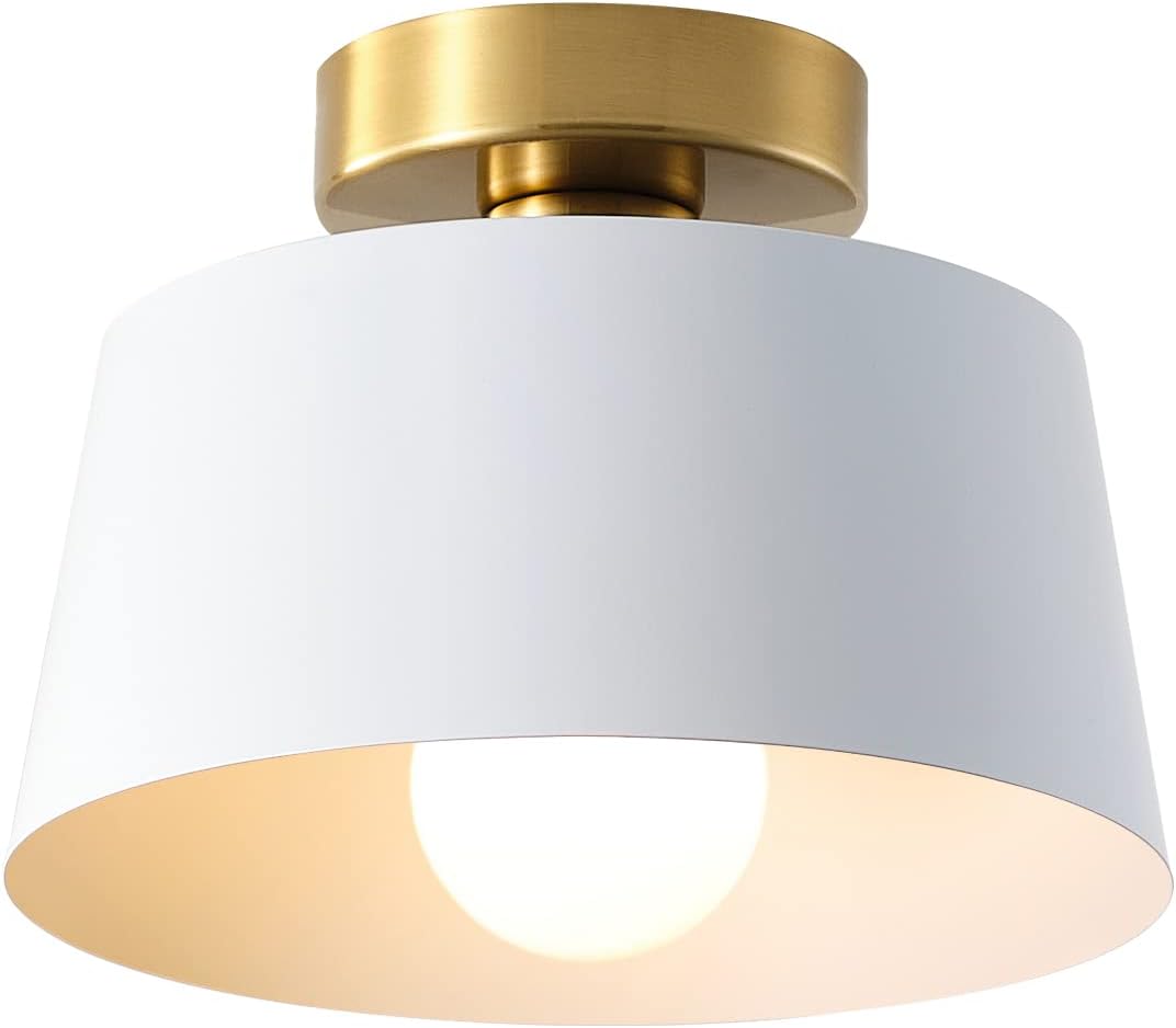 Ceiling Light Fixture with Gold Plate and Matte Black Shade