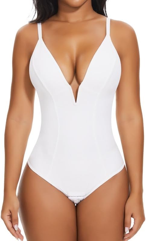 Deep V Neck Bodysuit for Women - Tummy Control Shapewear