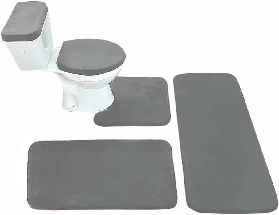 Memory Foam Long Bathroom Mat and Toilet Rug Set in Dark Gray