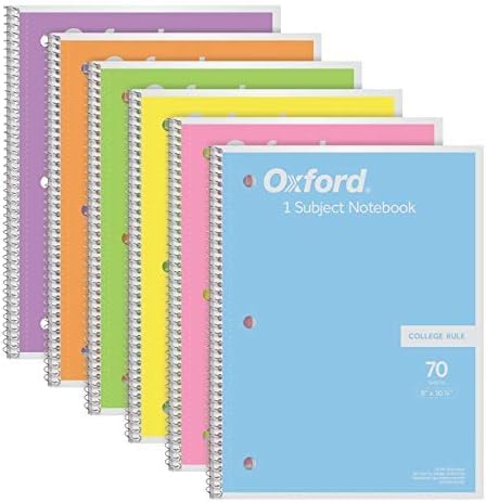 Oxford Spiral Notebook Set of 6 in Pastel Colors for School