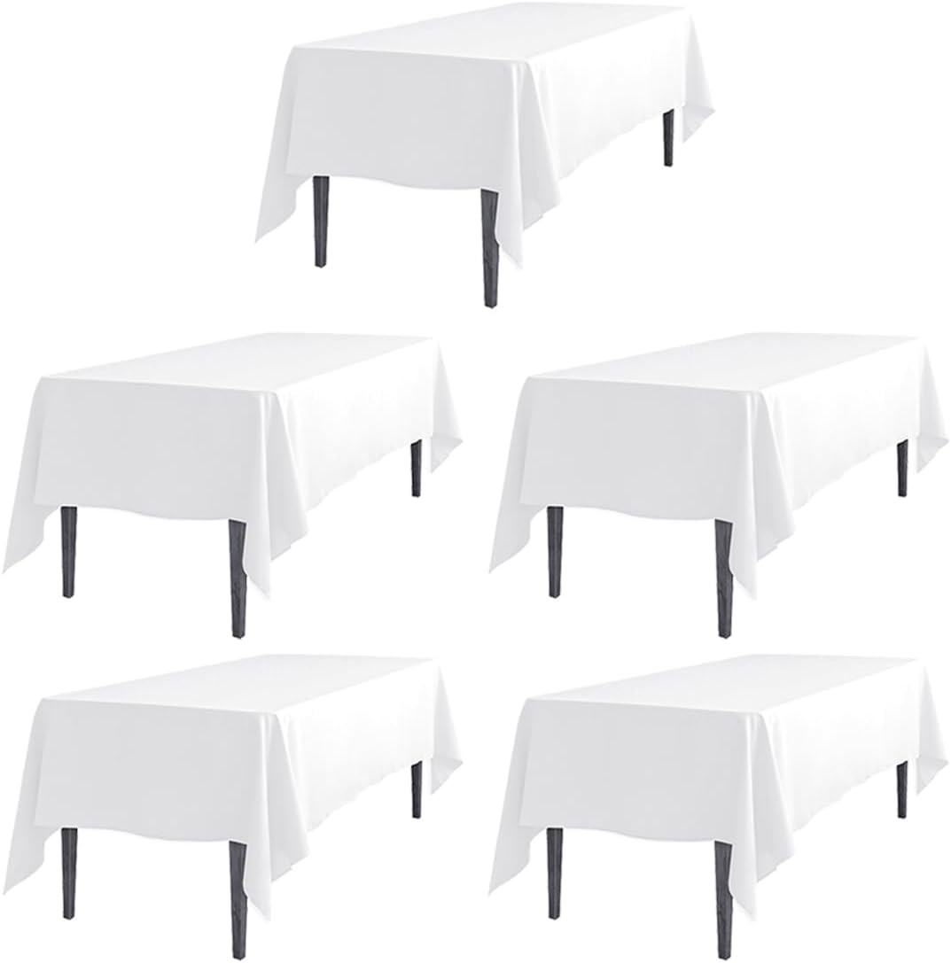 LTC LINENS 5 Pack White Tablecloths for 8 Feet Banquet Tables