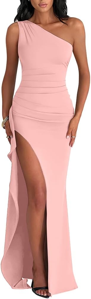 Elegant Maxi Dress for Women with High Split and Ruched Design