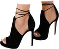 Womens Peep Toe Platform Heels Strappy Lace Up Stilettos - Sexy Lift