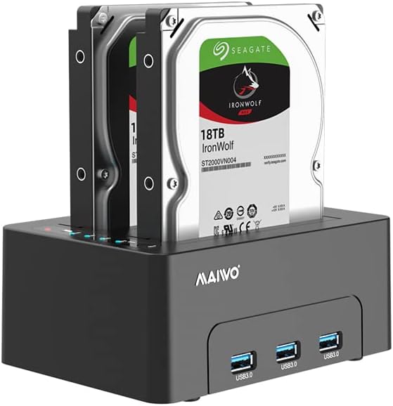 MAIWO Dual Bay HDD Docking Station, Offline Clone, 48TB Capacity