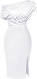 Memoriesea Off Shoulder Ruched Midi Bodycon Dress - Elegant Party Fit