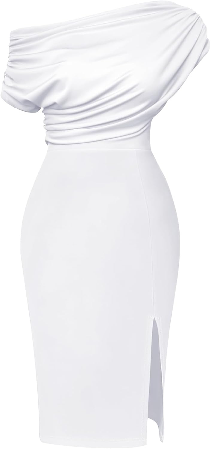 Elegant Off Shoulder Split Hem Bodycon Midi Dress for Parties