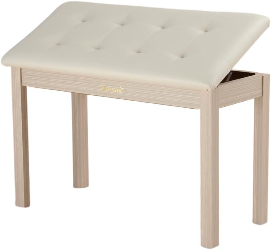 Solid Wood Duet Piano Bench with Storage and Padded Cushion