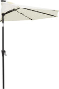 Small Half Round Solar Patio Umbrella 9 ft - LED Lighted Tilt