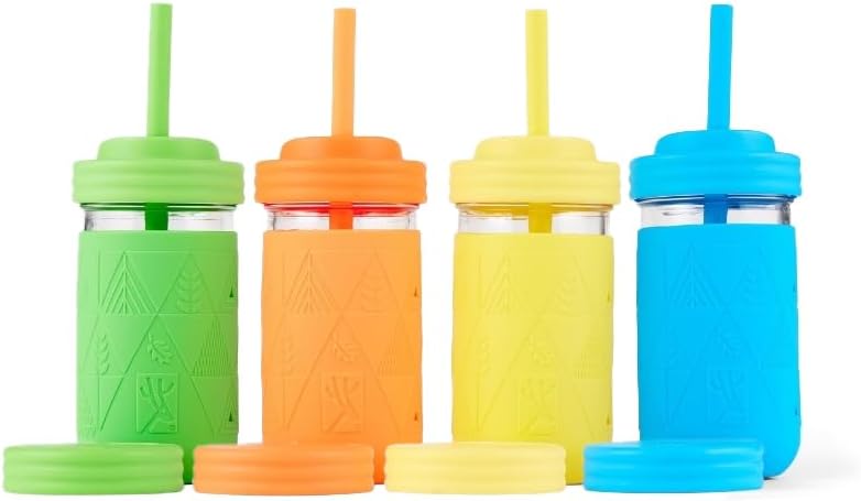 Elk and Friends Kids Mason Jars with Silicone Sleeves and Straws