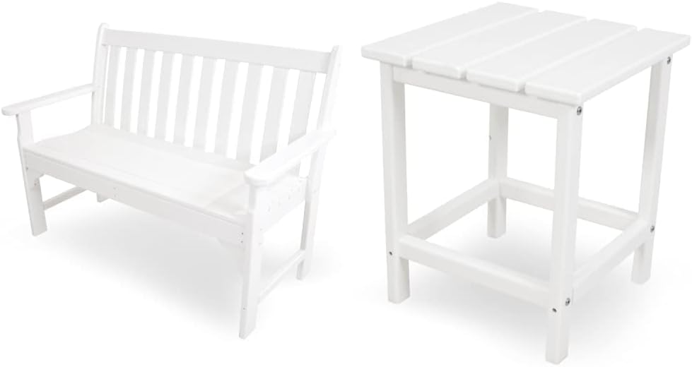 POLYWOOD Vineyard 48in Bench and Long Island 18in Side Table Set