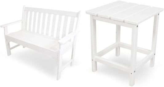 POLYWOOD Vineyard 48in Bench and Long Island 18in Side Table Set
