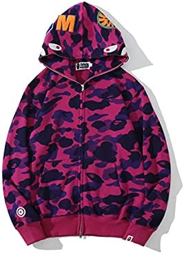 Unisex Camouflage Hoodie with Shark Embroidery for Couples