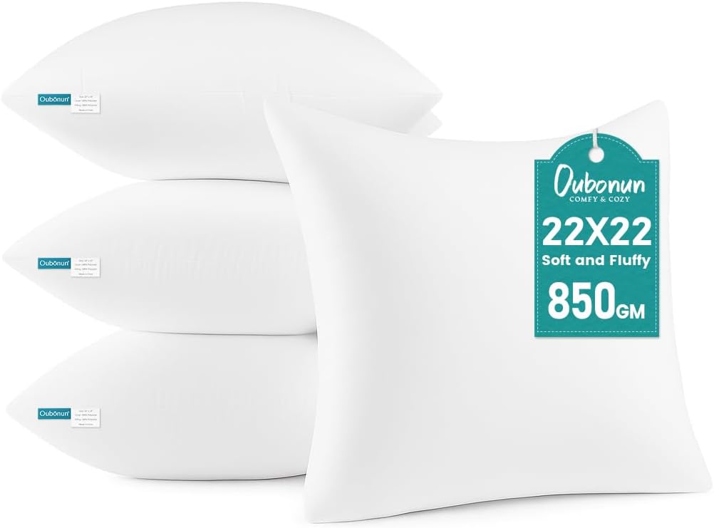 22 x 22 Throw Pillow Inserts for Couch Sofa Bed - Pack of 4