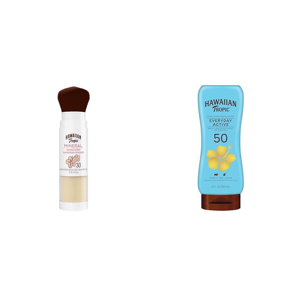 Hawaiian Tropic Mineral Powder Sunscreen Brush & Lotion Bundle