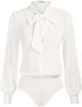 Kate Kasin Bow Tie Neck Office Blouse Bodysuit - Smooth, No-Wrinkle